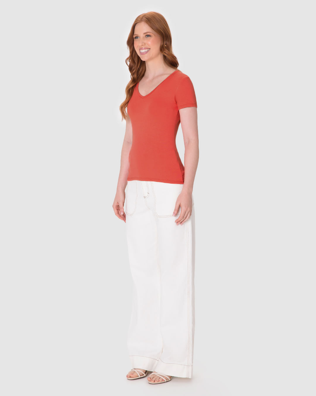 Blusa Básica Feminina Decote V Em Viscose Stretch - Imagem 17