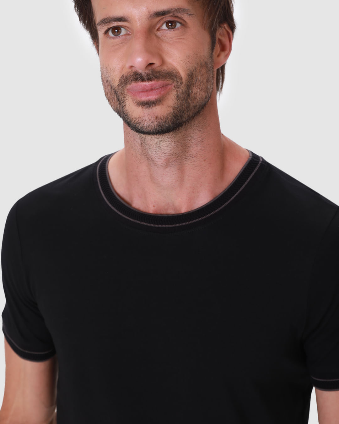 Camiseta Masculina Slim Detalhe Retilínea Costura Contraste Em Algodão - Imagem 3