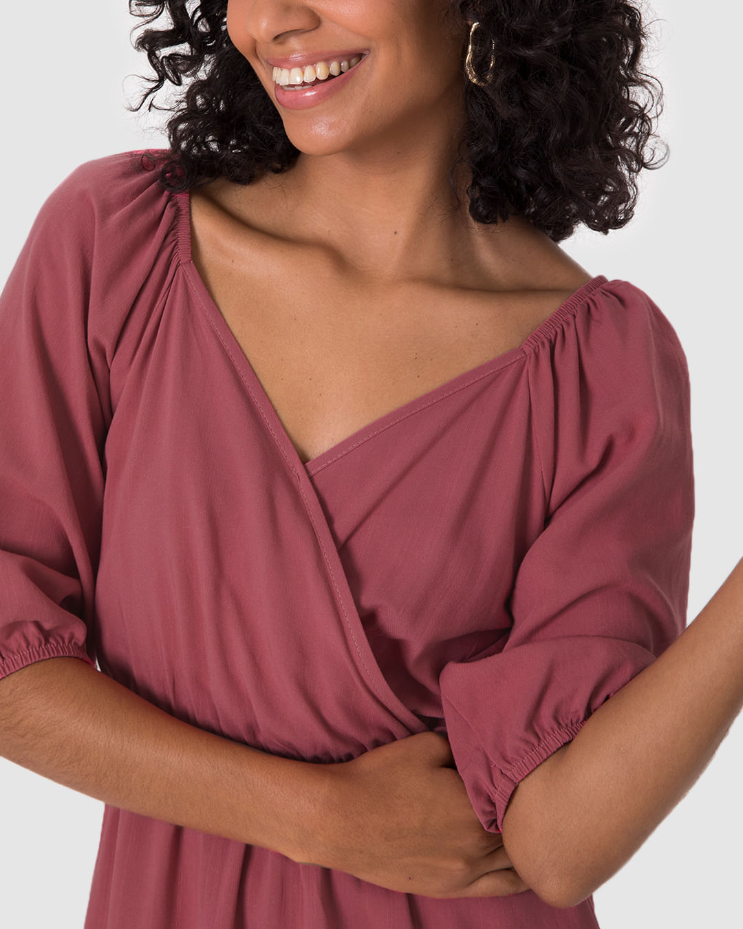 Vestido Midi Feminino Decote V Manga 3/4 Em Viscolinho Texturizado - Imagem 13