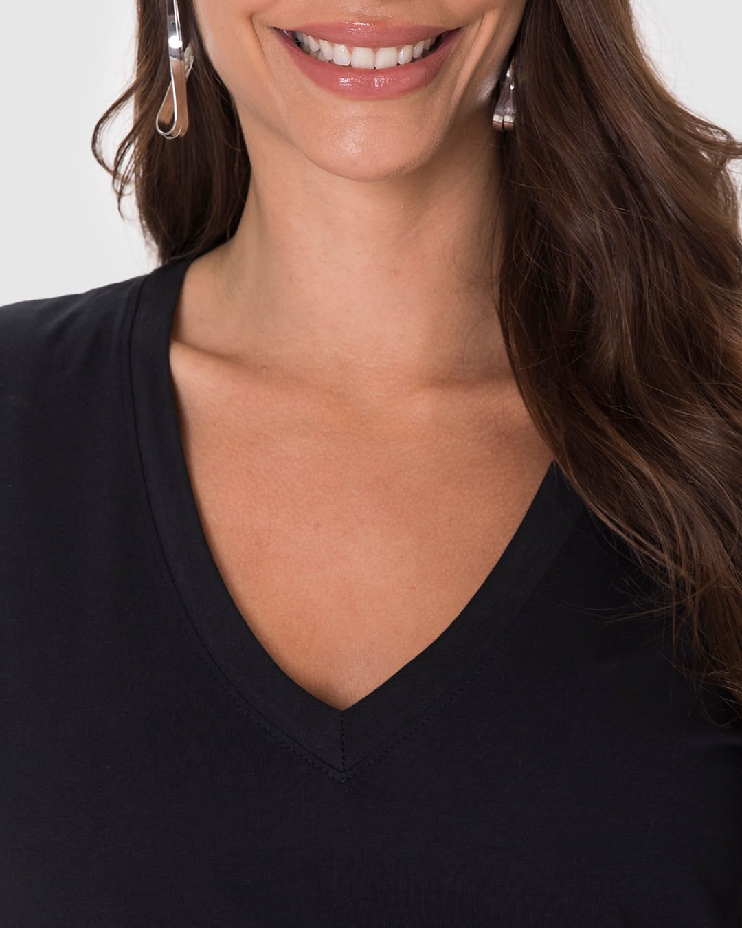 Blusa Básica Feminina Ampla Decote V Manga Curta Em Algodão - Imagem 8