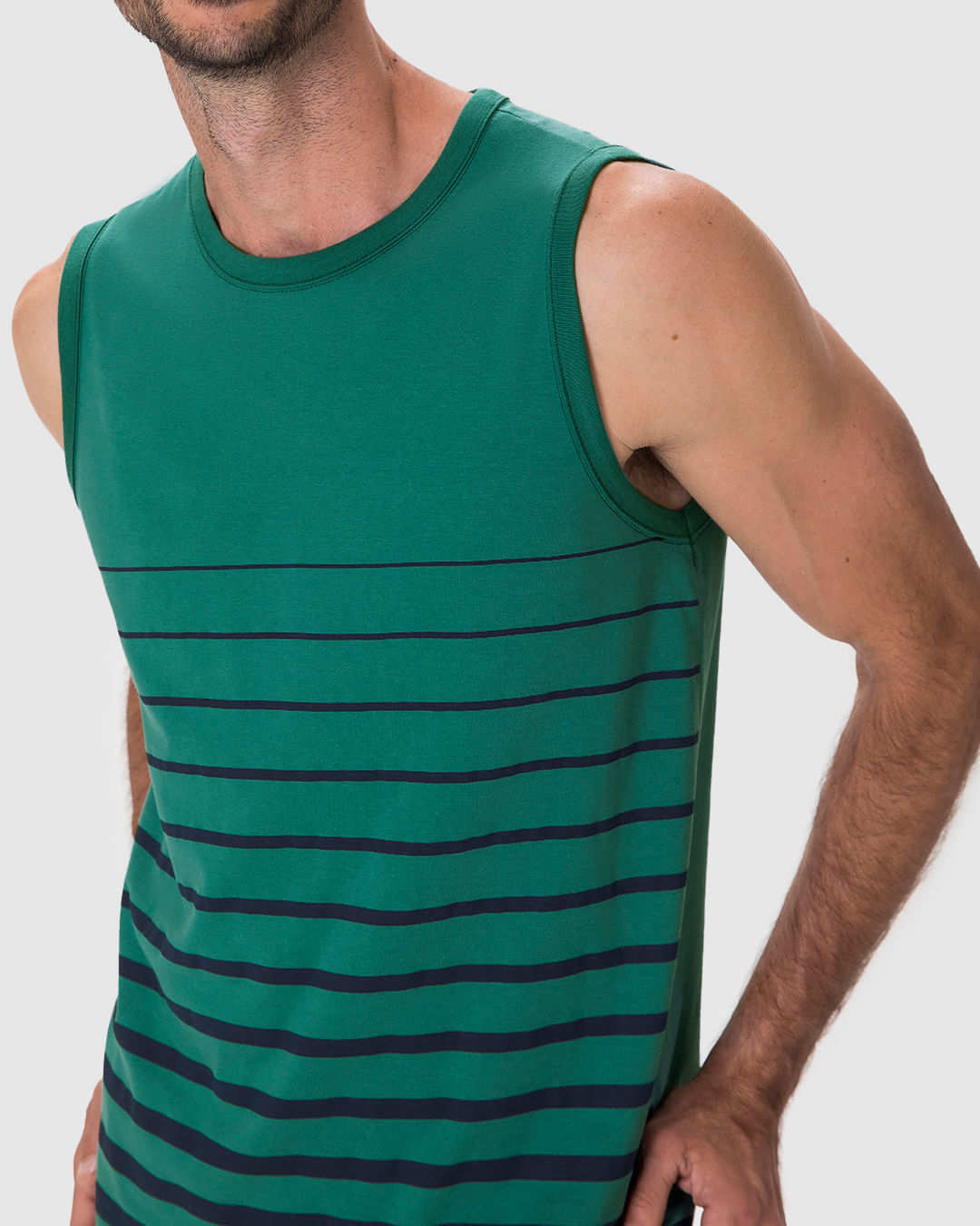 Regata Masculina Regular Estampa Frontal Listrada Em Algodão - Imagem 18