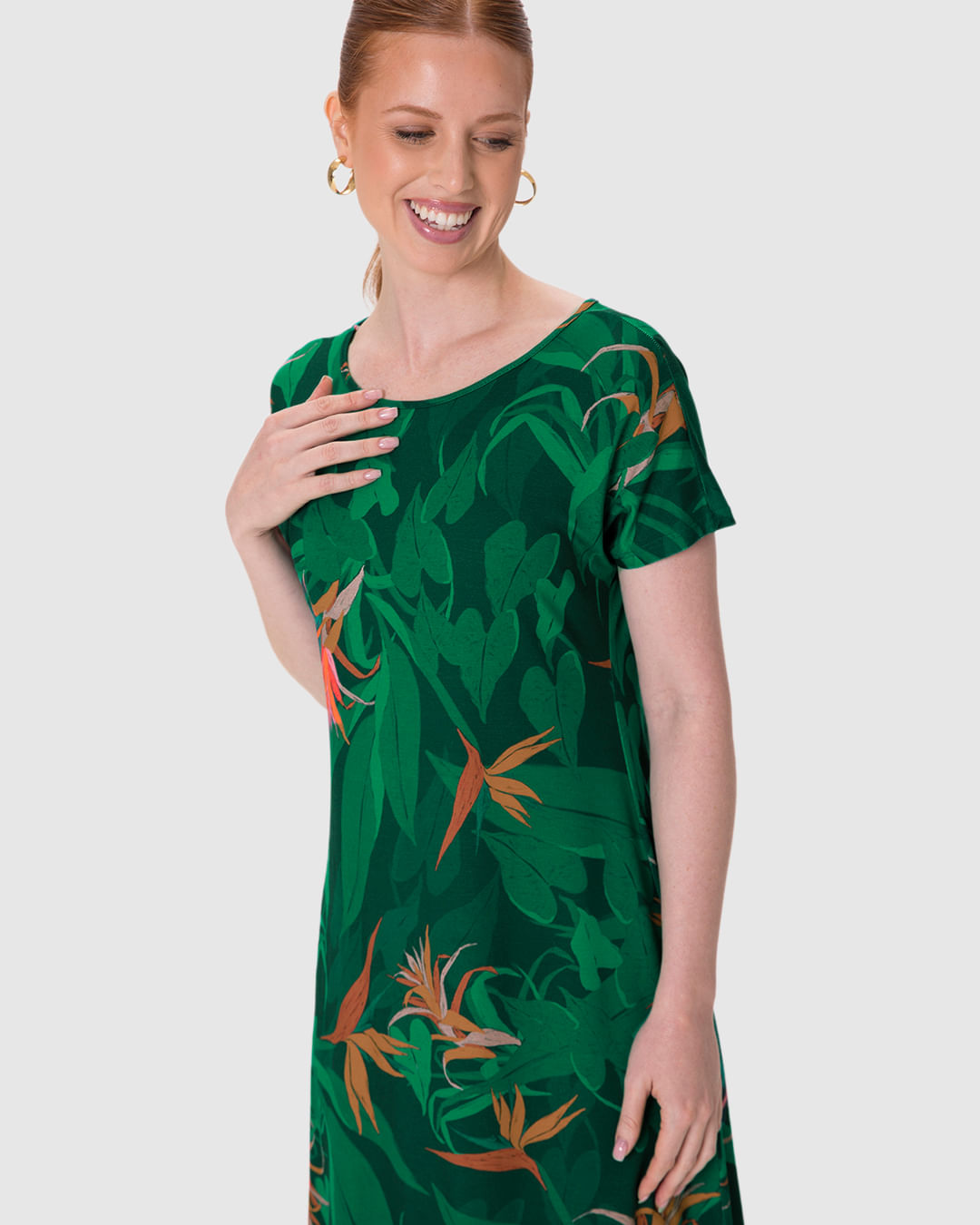 Vestido Feminino Evasê Manga Curta Estampa Digital Em Viscose Stretch - Imagem 18