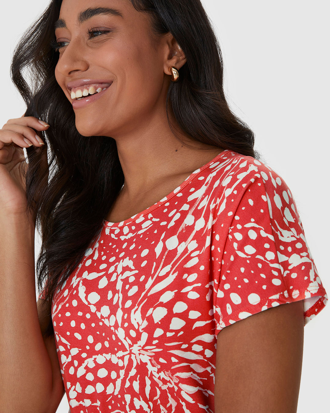 Vestido Feminino Evasê Manga Curta Estampa Digital Em Viscose Stretch - Imagem 23
