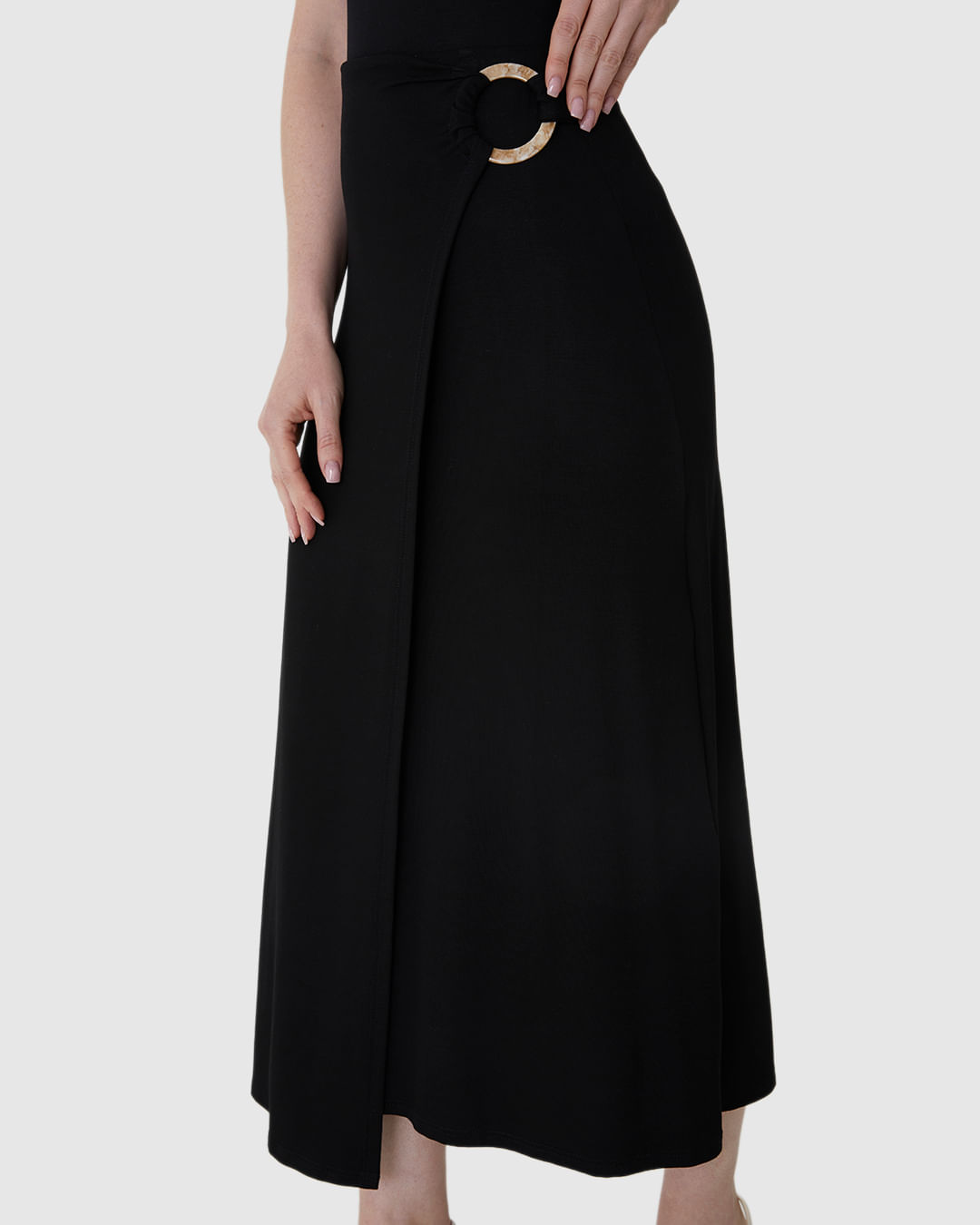 Saia Midi Feminina Evasê Detalhe Com Argola Em Malha Viscose Stretch - Imagem 3