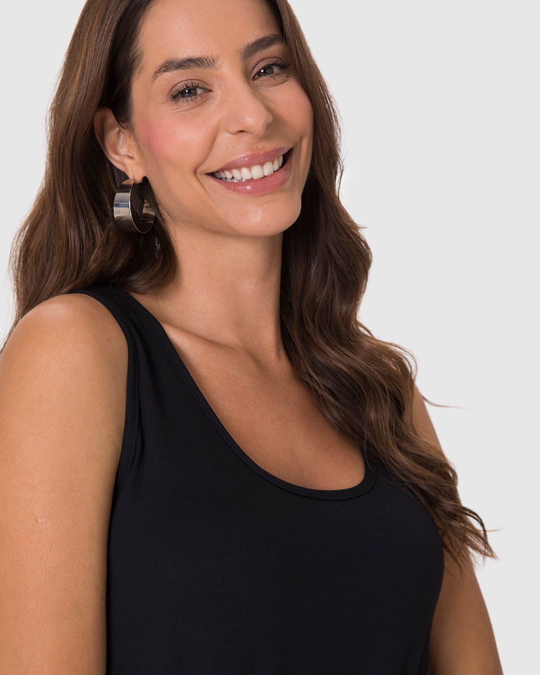 Regata Básica Feminina Evasê Em Malha Viscose Stretch - Imagem 3