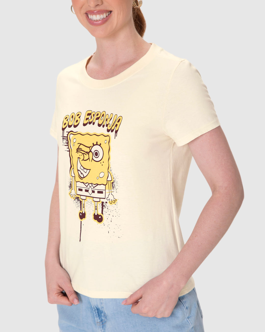 Camiseta Feminina Baby Look Estampa Bob Esponja Em Algodão - Imagem 13