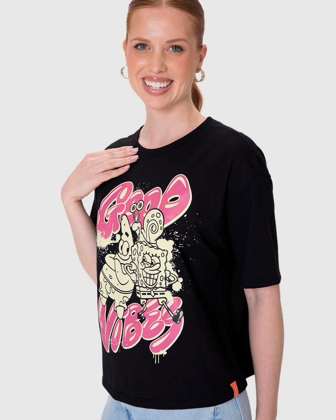Camiseta Feminina Box Good Vibes Bob Esponja Em Algodão - Imagem 18