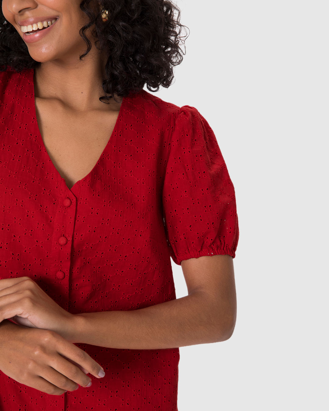 Vestido Feminino Decote V Abotoamento Frontal Em Laise Algodão - Imagem 13