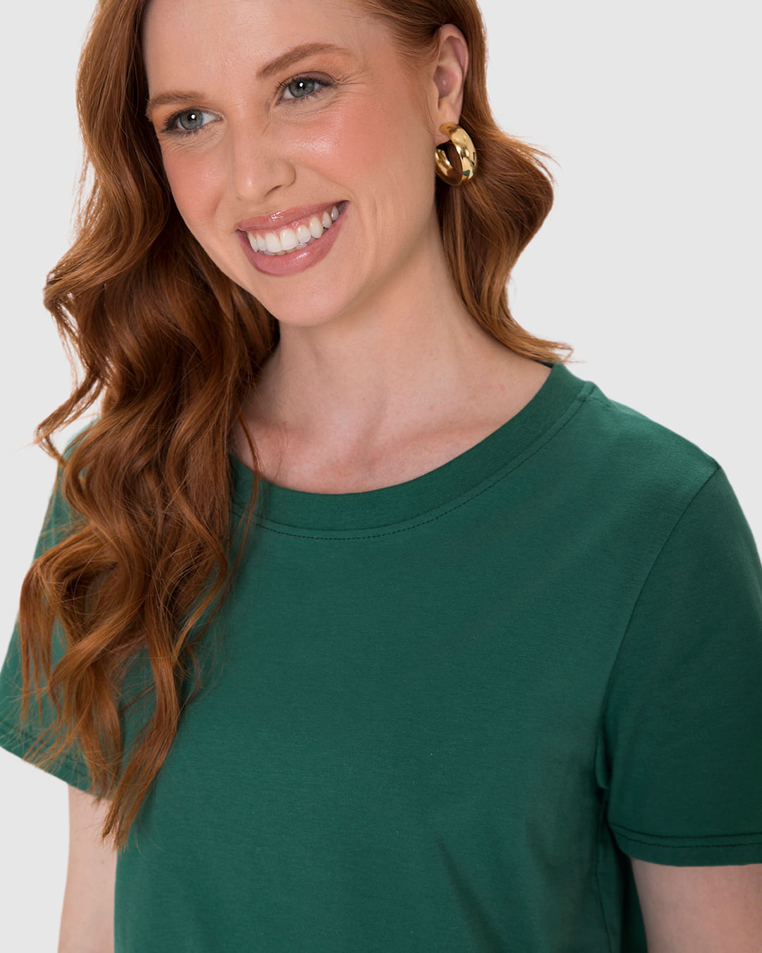 Blusa Básica Feminina Decote Redondo Com Pesponto Em Algodão - Imagem 3