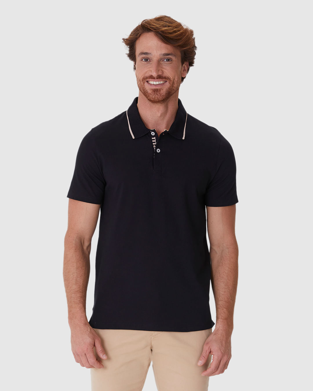 Camisa Polo Masculina Slim Peitilho Manga Curta Em Piquet Stretch - Imagem 16