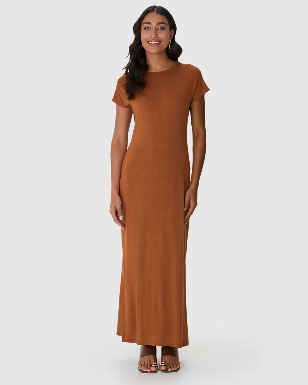 Vestido Midi Feminino Fenda Lateral Em Malha Viscolinho Stretch - Imagem 4