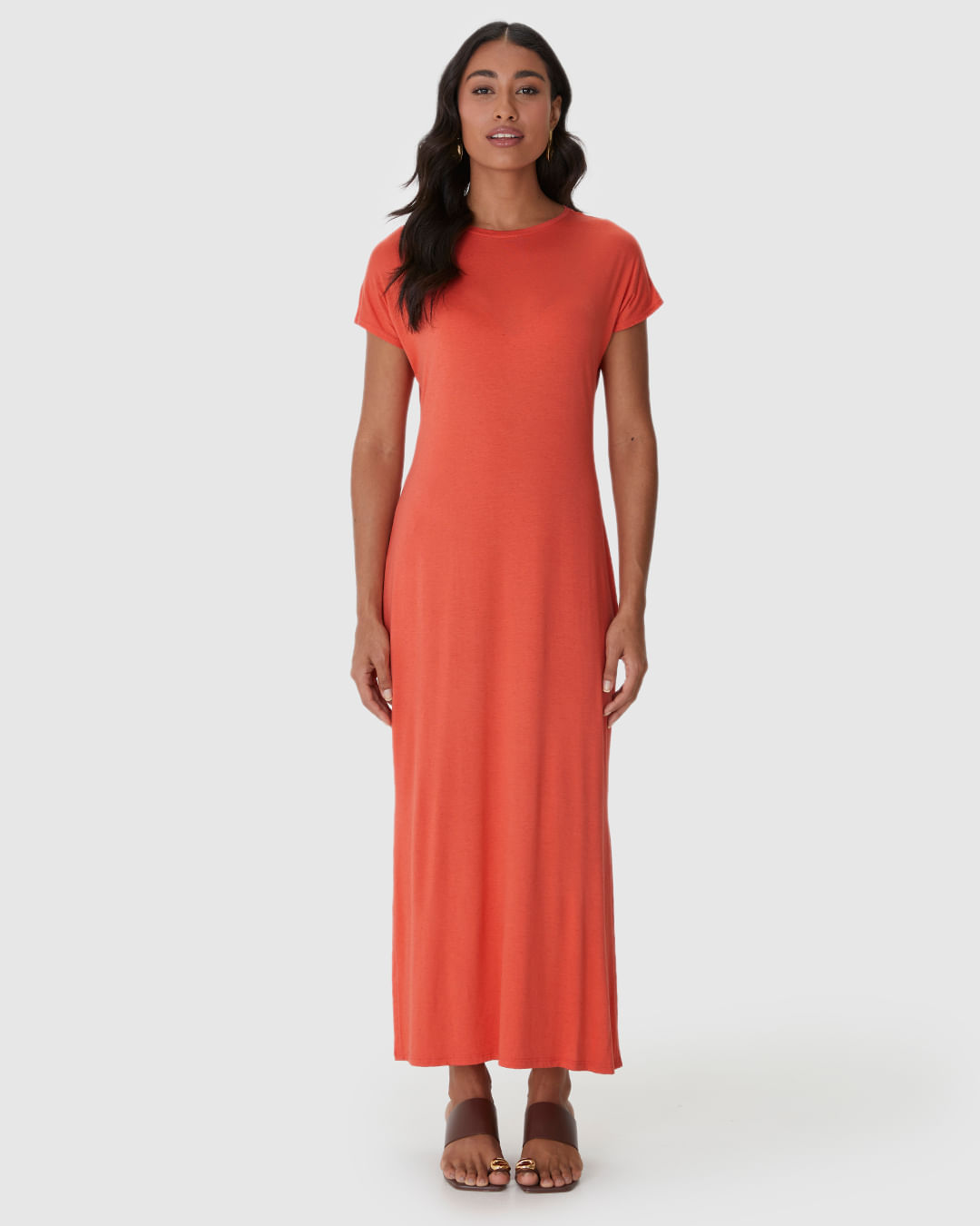 Vestido Midi Feminino Fenda Lateral Em Malha Viscolinho Stretch - Imagem 28