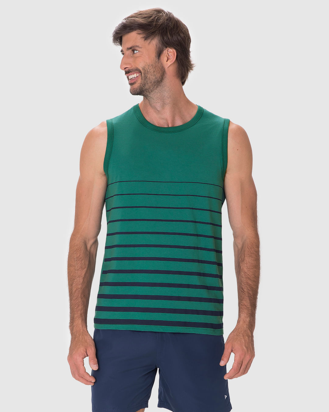 Regata Masculina Regular Estampa Frontal Listrada Em Algodão - Imagem 4