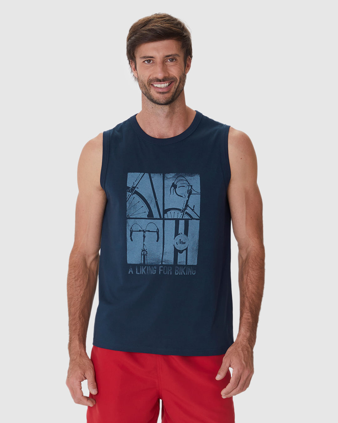 Regata Masculina Decote Redondo Alça Larga Estampa Frontal Em Algodão - Imagem 4