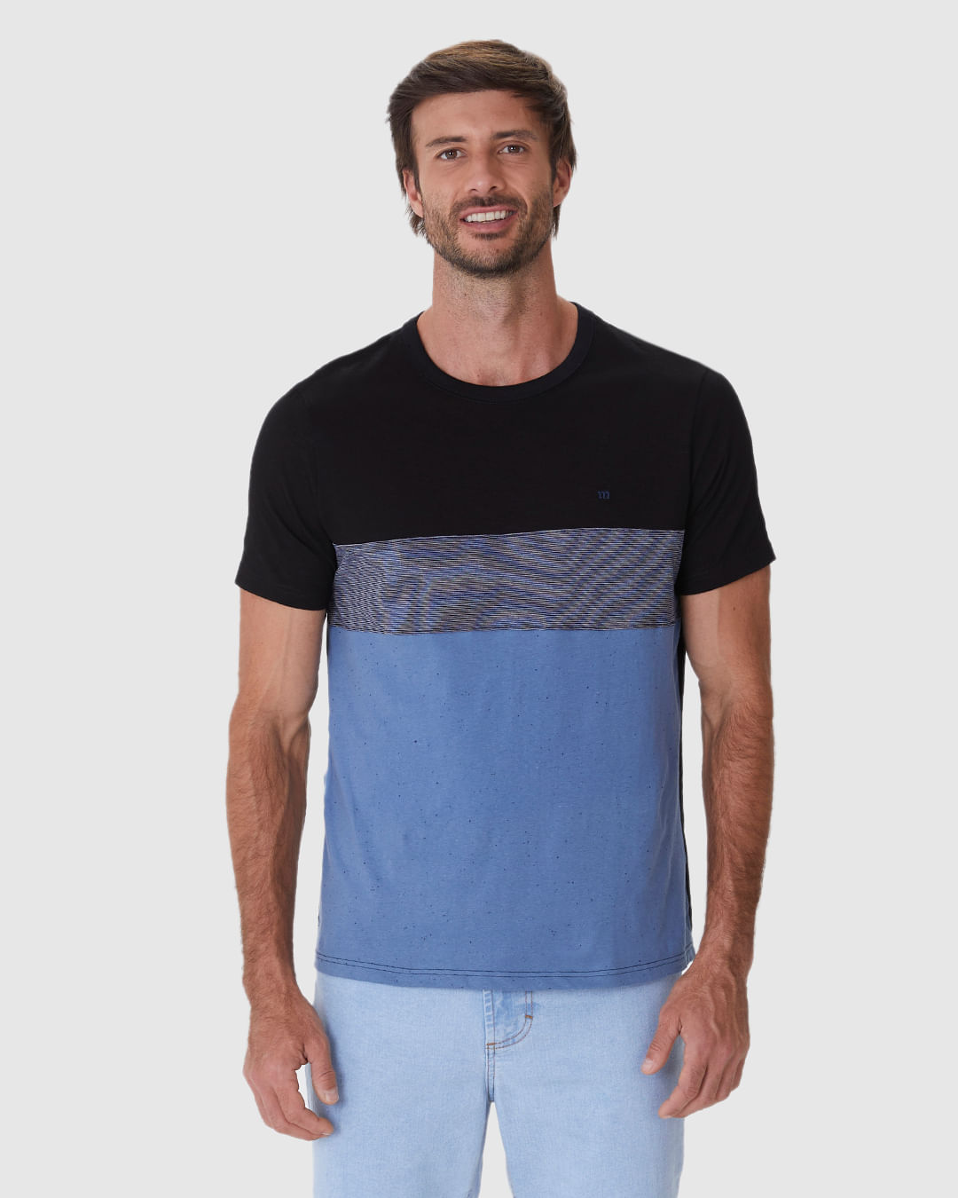 Camiseta Masculina Regular Detalhe Estampa Bicolor Em Malha Flamê - Imagem 4