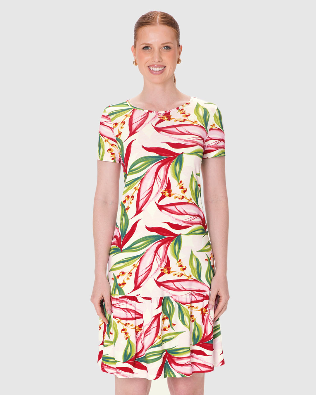 Vestido Feminino Evasê Estampado Barra Franzida Em Viscose Stretch - Imagem 9