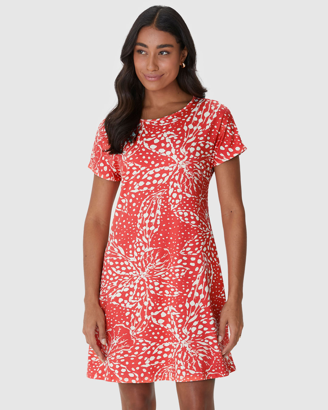 Vestido Feminino Evasê Manga Curta Estampa Digital Em Viscose Stretch - Imagem 29