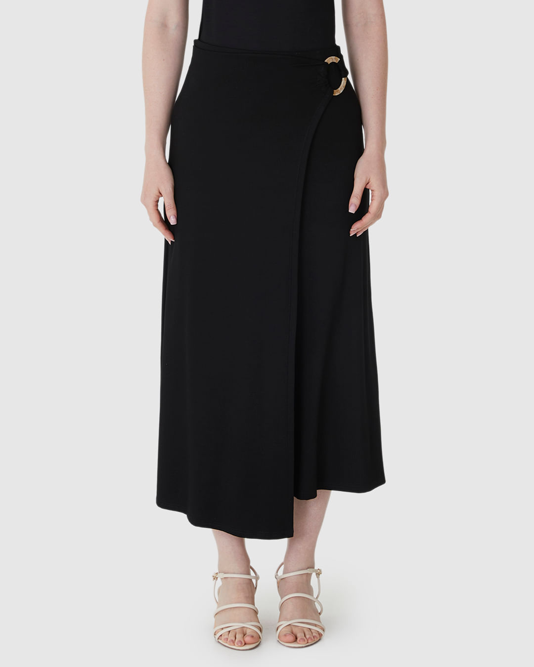 Saia Midi Feminina Evasê Detalhe Com Argola Em Malha Viscose Stretch - Imagem 9