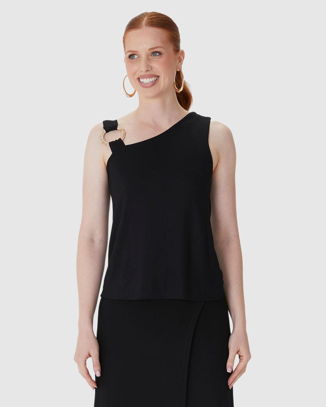 Blusa Feminina Assimétrica Alça Detalhe Com Argola Em Viscose Stretch - Imagem 4