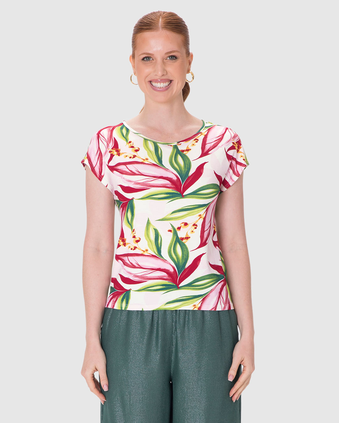 Blusa Feminina Manga Curta Estampa Digital Em Viscose Stretch - Imagem 19