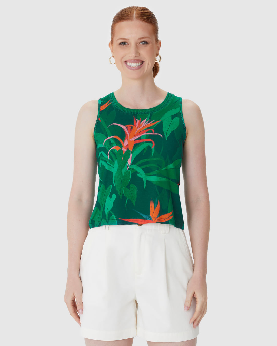 Regata Justa Feminina Estampada Gola Retilínea Em Viscose Stretch - Imagem 4