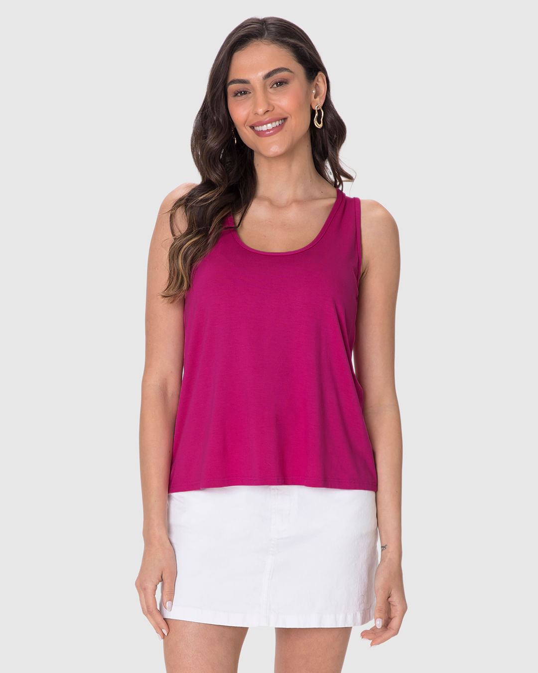 Regata Básica Feminina Evasê Em Malha Viscose Stretch - Imagem 4