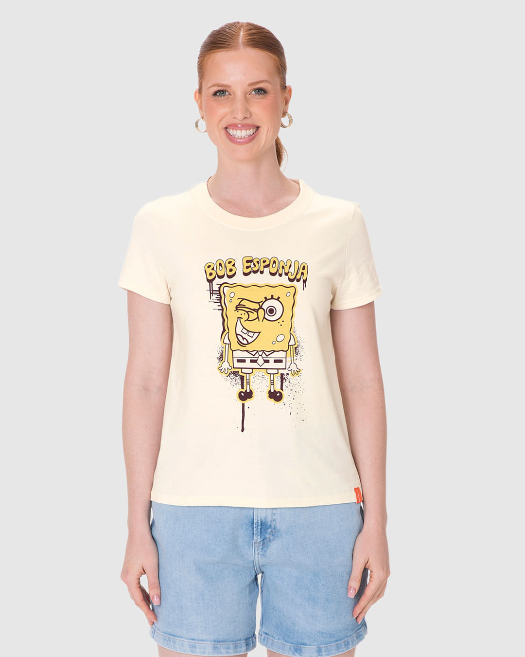 Camiseta Feminina Baby Look Estampa Bob Esponja Em Algodão - Imagem 4