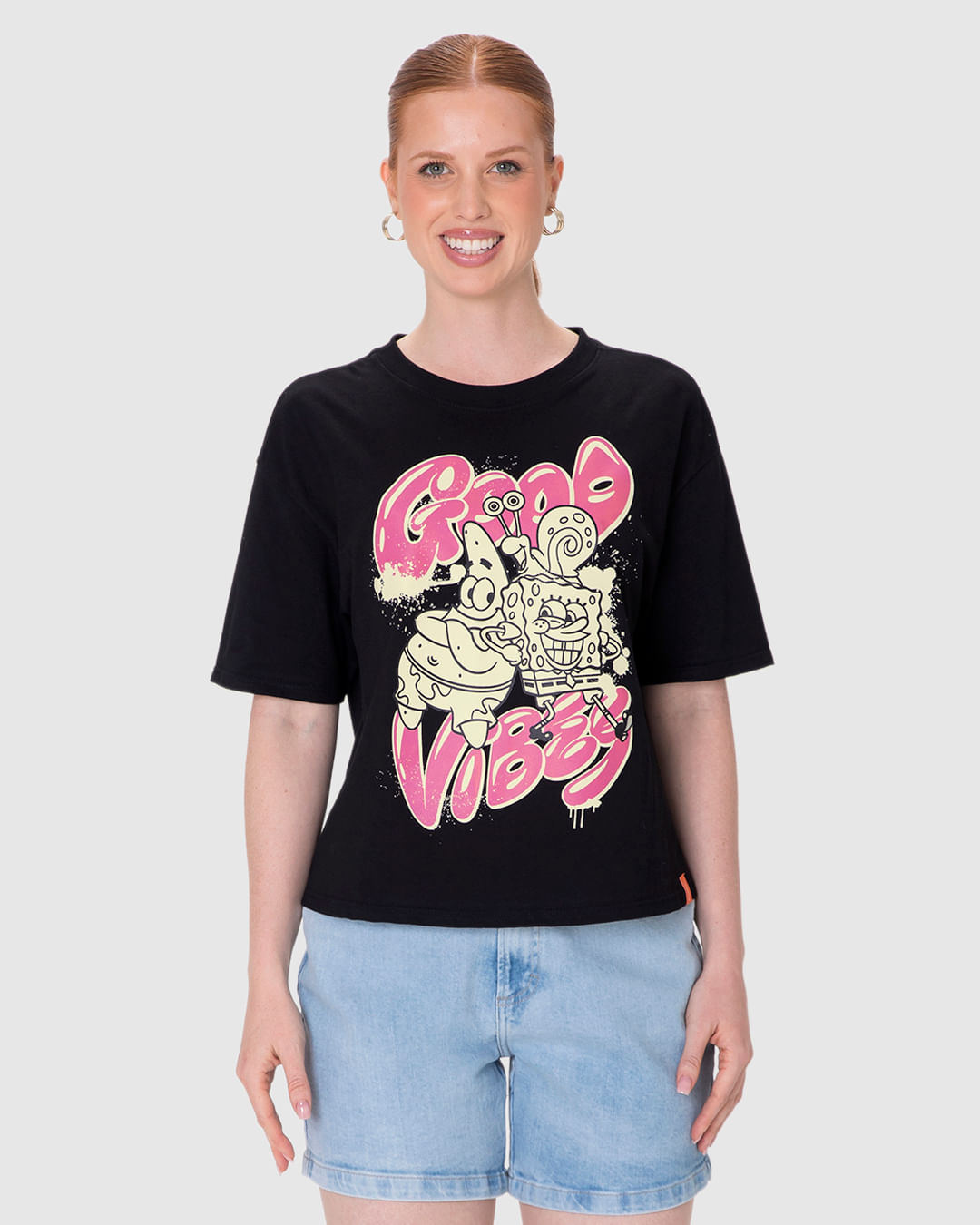 Camiseta Feminina Box Good Vibes Bob Esponja Em Algodão - Imagem 14