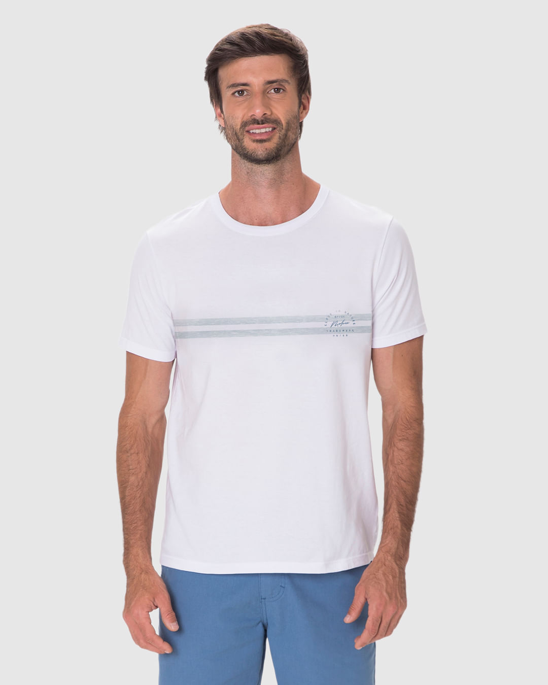 Camiseta Masculina Regular Estampa Listras Frontais Em Algodão - Imagem 24