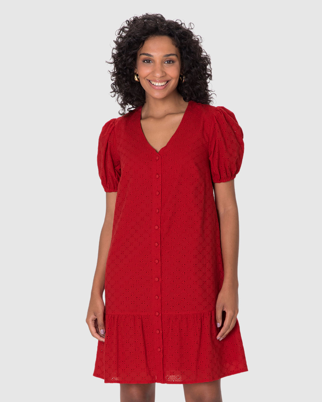 Vestido Feminino Decote V Abotoamento Frontal Em Laise Algodão - Imagem 19