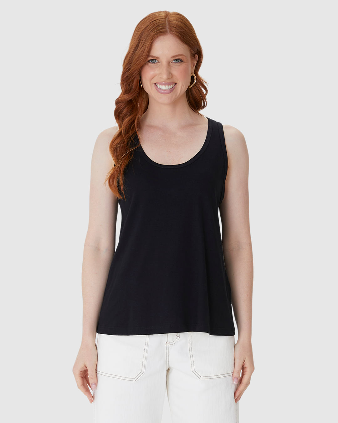 Regata Básica Feminina Alça Larga Em Malha Linho - Imagem 9