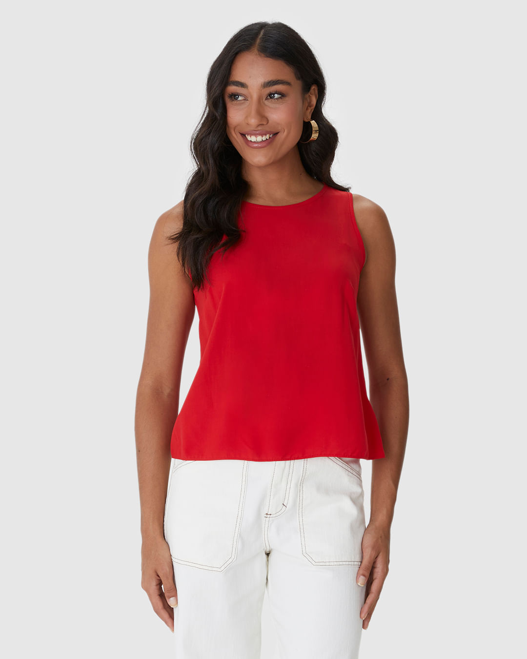 Regata Básica Feminina Long Cropped Alça Larga Em Viscose - Imagem 4