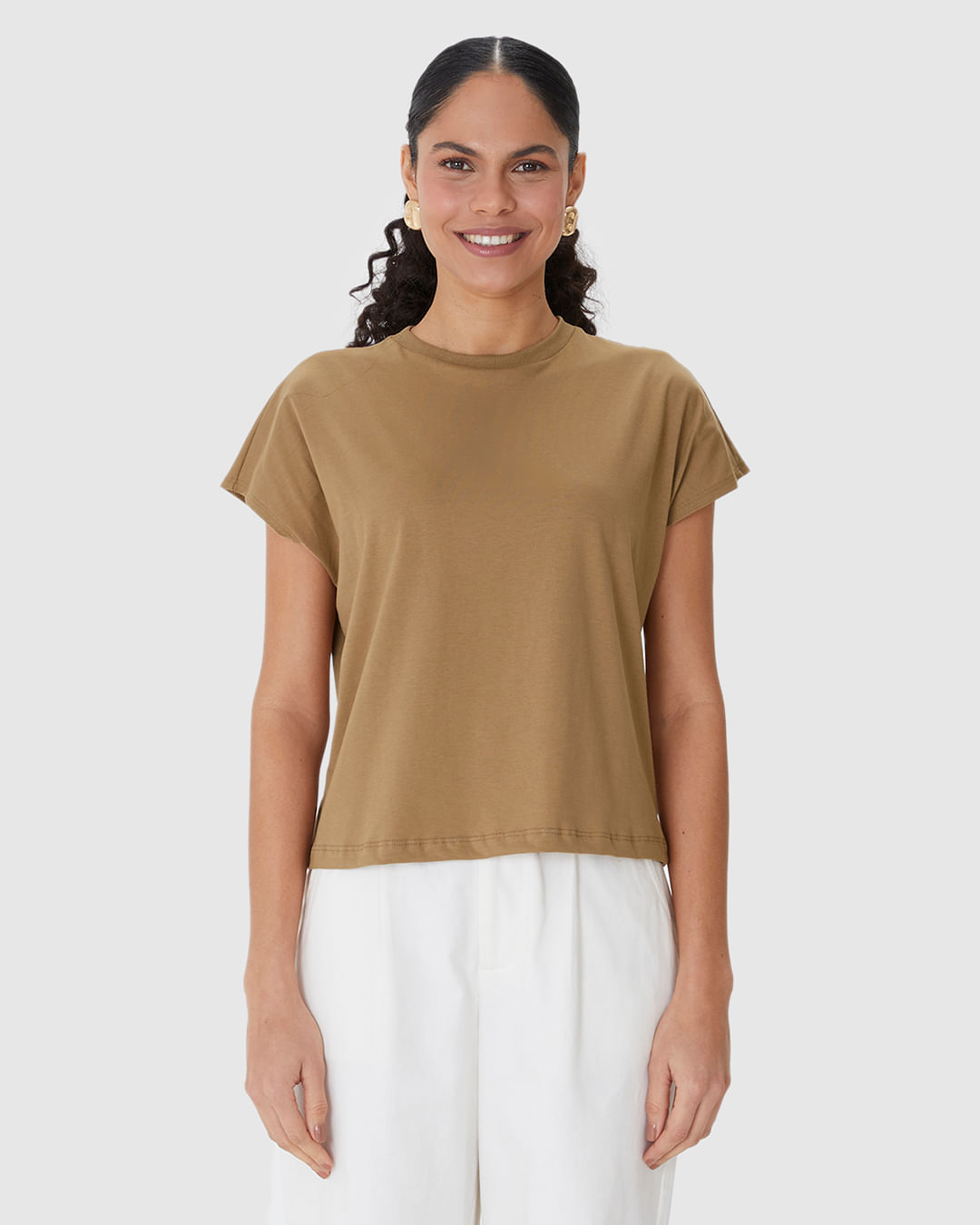 Blusa Básica Feminina Manga Curta Sem Cavas Em Malha Algodão Comfy - Imagem 14