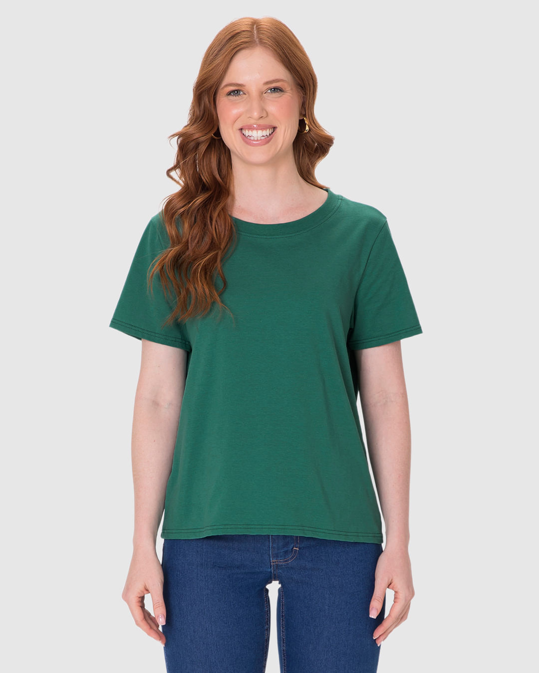 Blusa Básica Feminina Decote Redondo Com Pesponto Em Algodão - Imagem 9