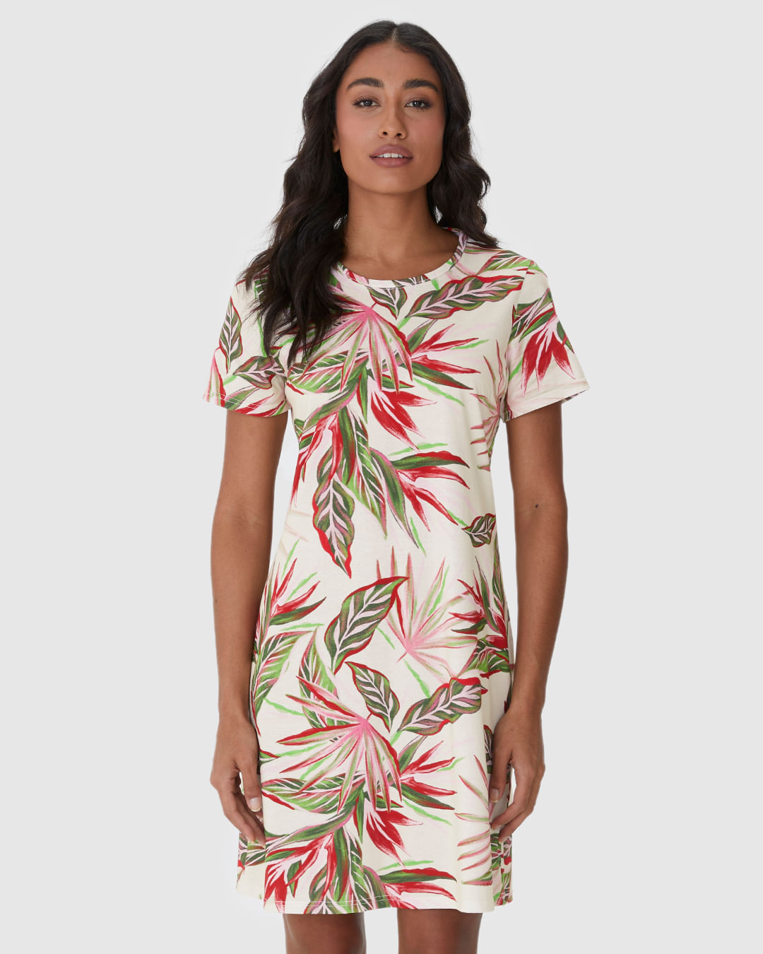 Vestido Feminino Estampado Com Decote Redondo Em Algodão - Imagem 24