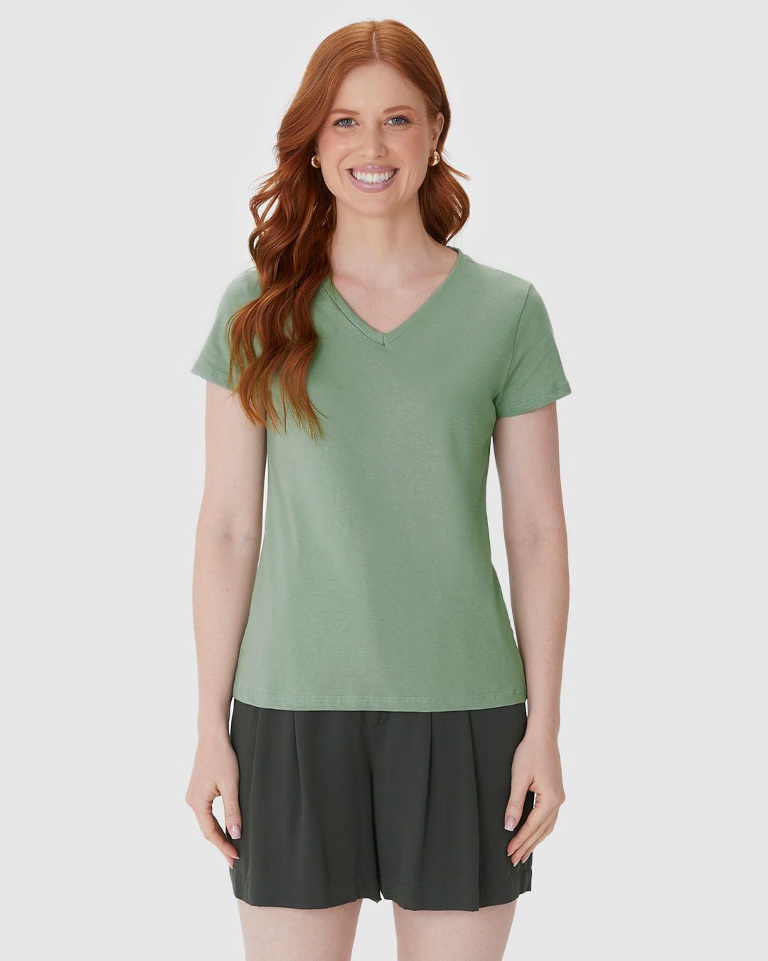 Blusa Básica Feminina Decote V Em Algodão - Imagem 14