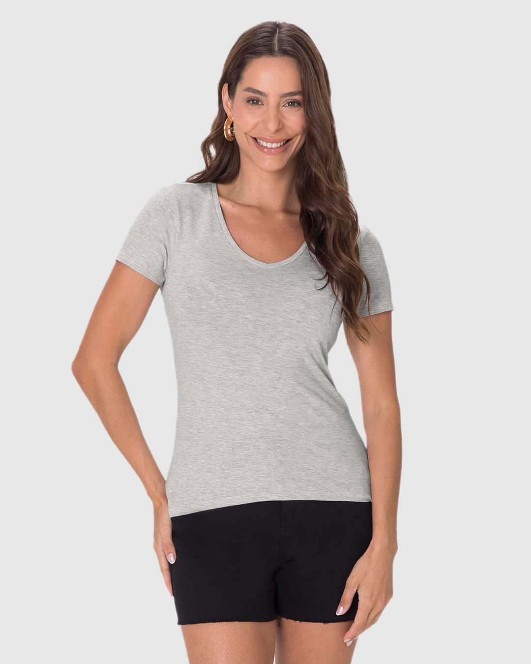 Blusa Básica Feminina Decote V Em Viscose Stretch - Imagem 29