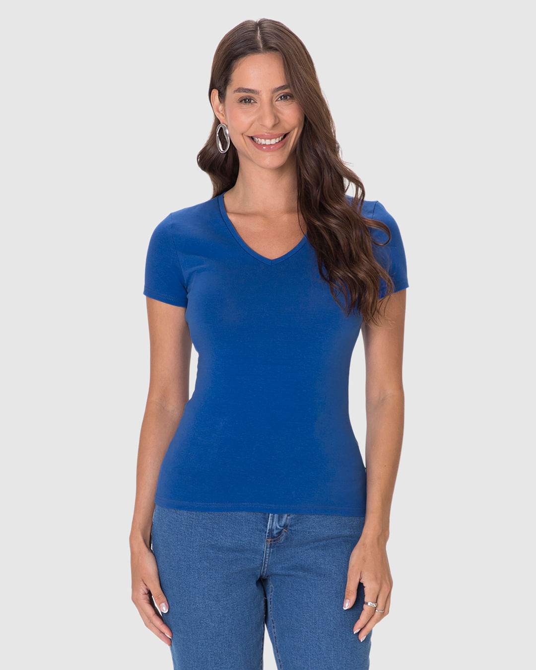 Blusa Básica Feminina Decote V Em Algodão - Imagem 4