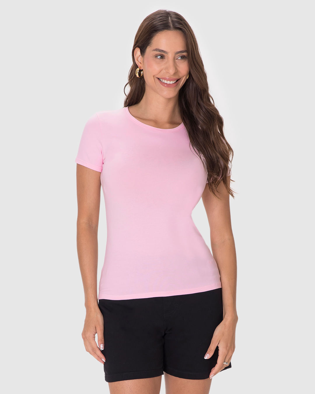 Blusa Básica Feminina Decote Redondo Em Algodão - Imagem 19