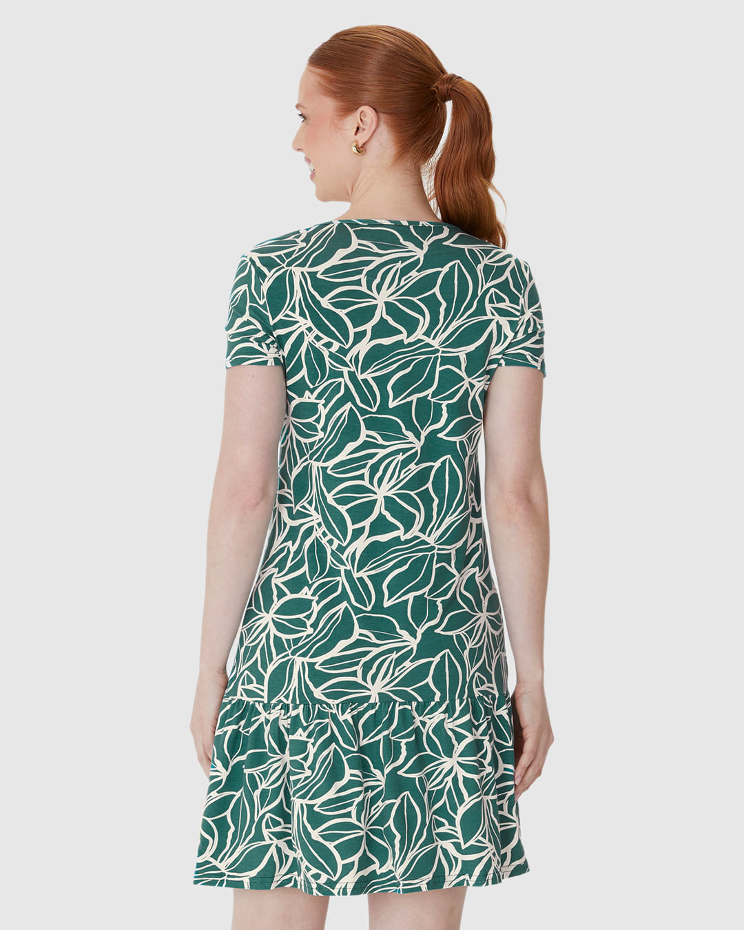 Vestido Feminino Evasê Estampado Barra Franzida Em Viscose Stretch - Imagem 5