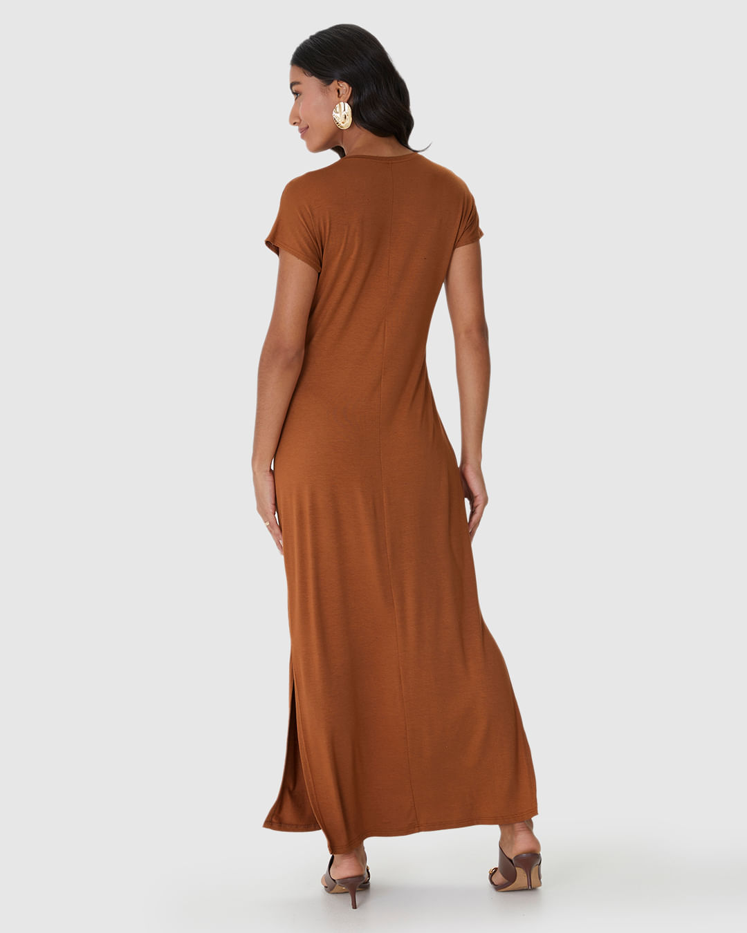 Vestido Midi Feminino Fenda Lateral Em Malha Viscolinho Stretch - Imagem 35