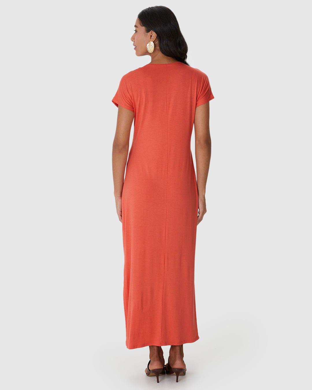 Vestido Midi Feminino Fenda Lateral Em Malha Viscolinho Stretch - Imagem 11