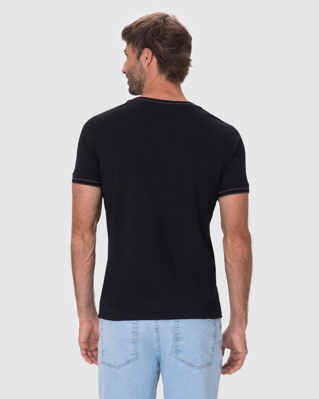 Camiseta Masculina Slim Detalhe Retilínea Costura Contraste Em Algodão - Imagem 20