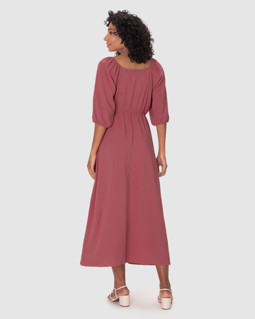 Vestido Midi Feminino Decote V Manga 3/4 Em Viscolinho Texturizado - Imagem 20