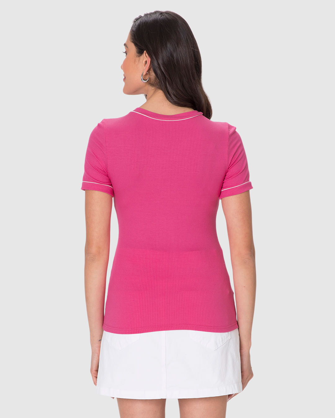 Blusa Básica Feminina Costura Contraste Em Malha Viscose Canelada - Imagem 5