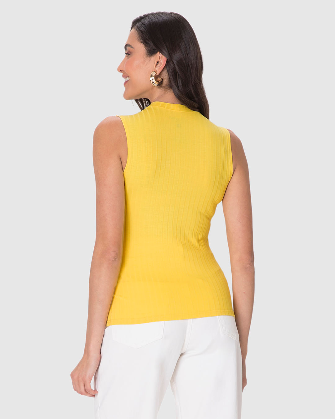 Regata Básica Feminina Justa Gola Alta Em Malha Viscose Canelada - Imagem 5