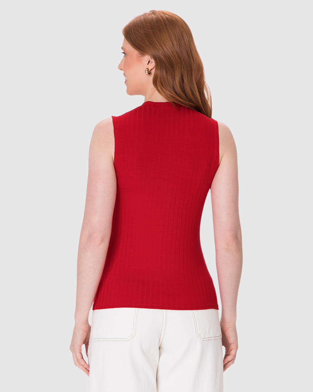 Regata Básica Feminina Justa Gola Alta Em Malha Viscose Canelada - Imagem 20