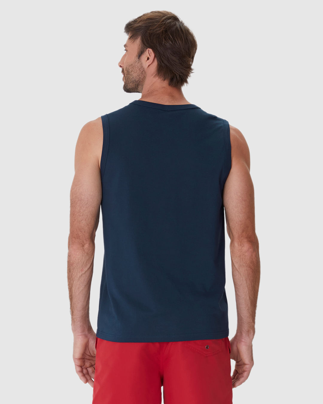 Regata Masculina Decote Redondo Alça Larga Estampa Frontal Em Algodão - Imagem 20