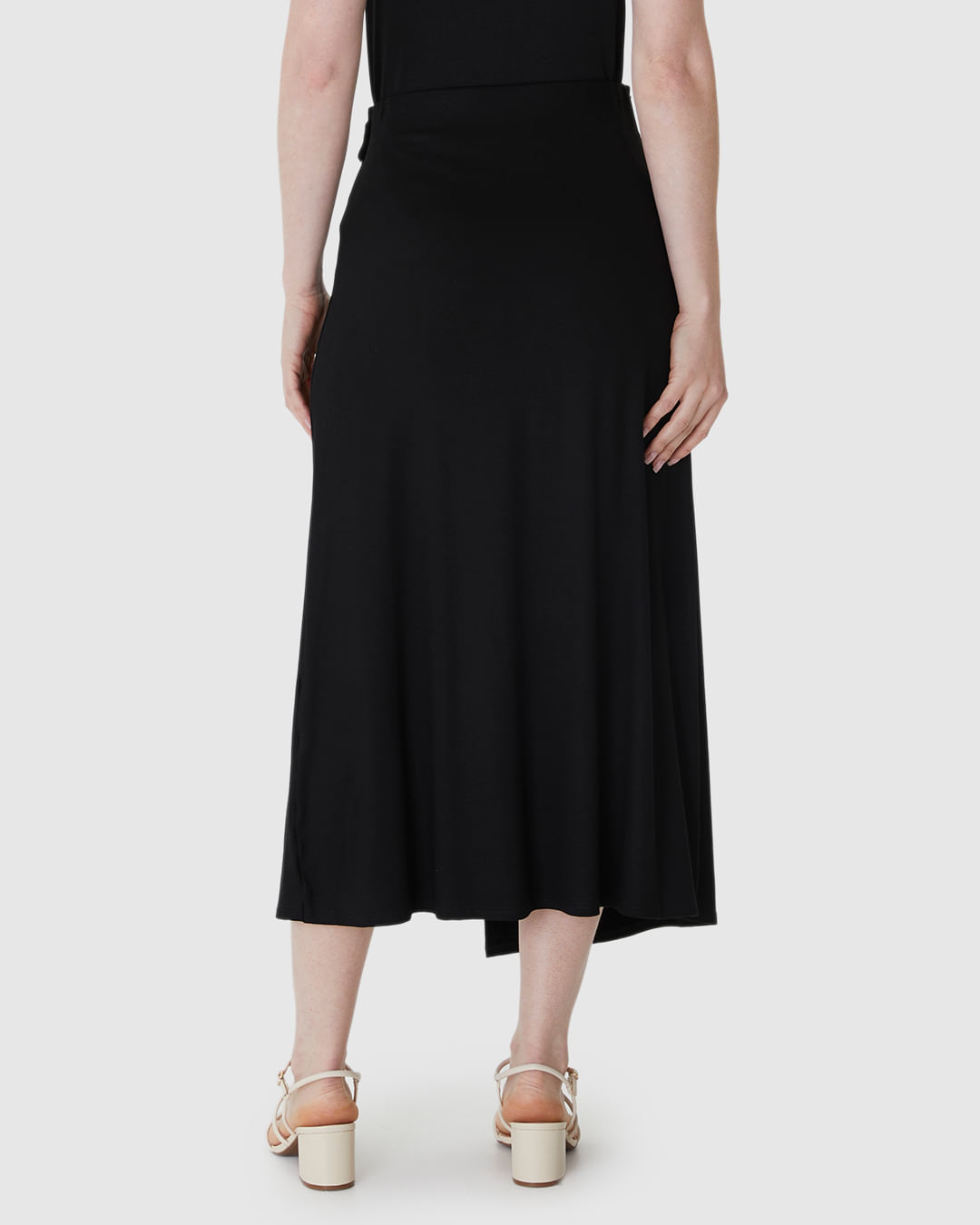 Saia Midi Feminina Evasê Detalhe Com Argola Em Malha Viscose Stretch - Imagem 15