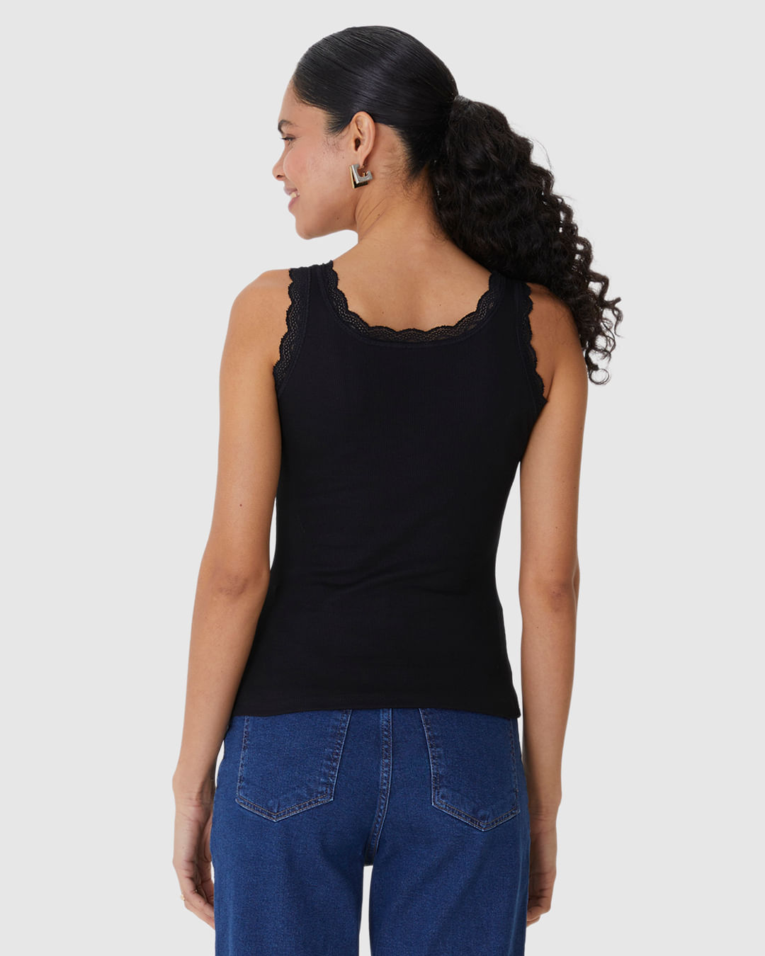 Regata Básica Feminina Detalhe Costura Renda Em Ribana - Imagem 10